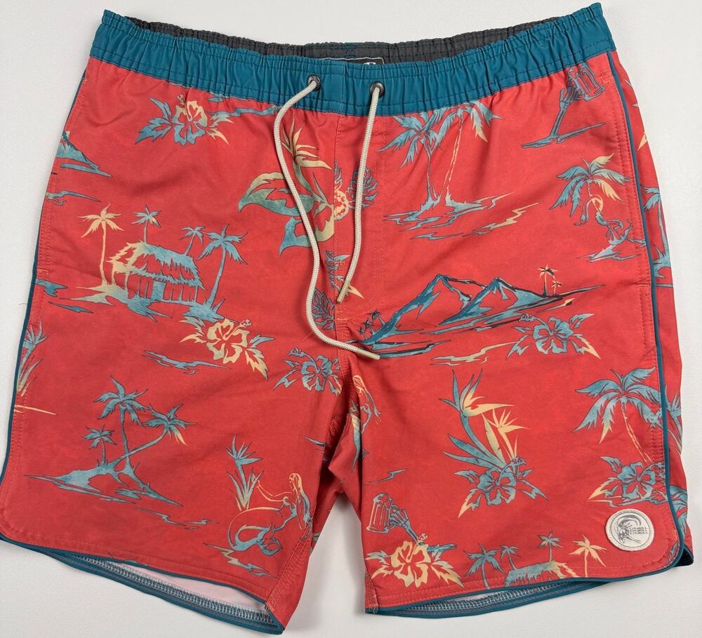 O'Neill Cruzer Men's S Board Shorts Hawaiian Tropical Swim Trunks Coral Teal